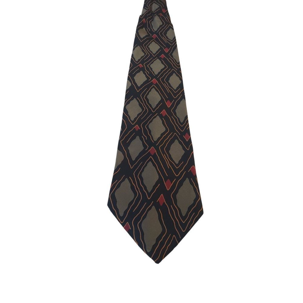 Leon Tirsch Designs Neck Tie Mens‎ Black Green 100% Silk Made in Italy Artwear